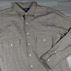 Polo Ralph Lauren VTG Benford Silk Cotton Dual Pocket Brown Check Shirt Size LT